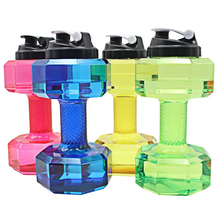 2.2l Big Capacity Portable Eco-Friendly Gallon Jugs Leak Proof Flip Top Sport Fitness Dumbbell Shape Plastic Water Bottles