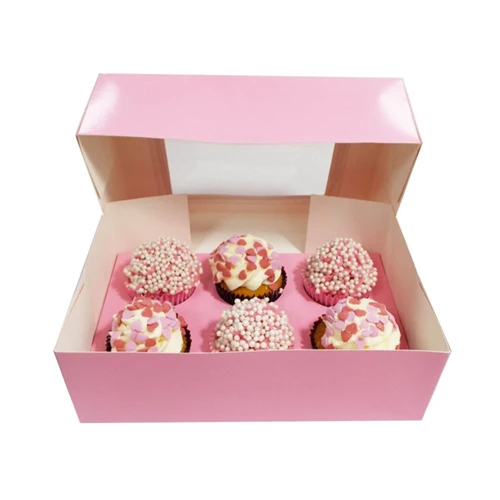 Cupcake Box and Packaging Box Transparent Luxury Satin Holds 6 Holes  Food Cajas Para Cupcakes Cake Box with Window White