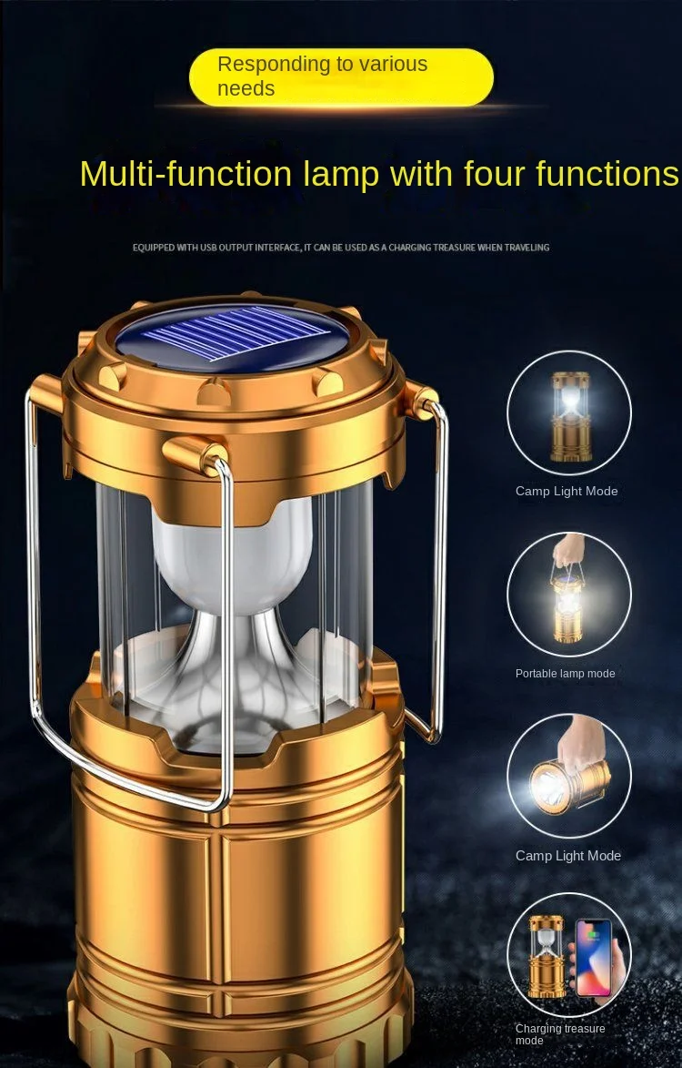 Multifunctional Solar Camping Lamp Portable LED Outdoor Lighting Lantern for Tent & Road Working Lamp