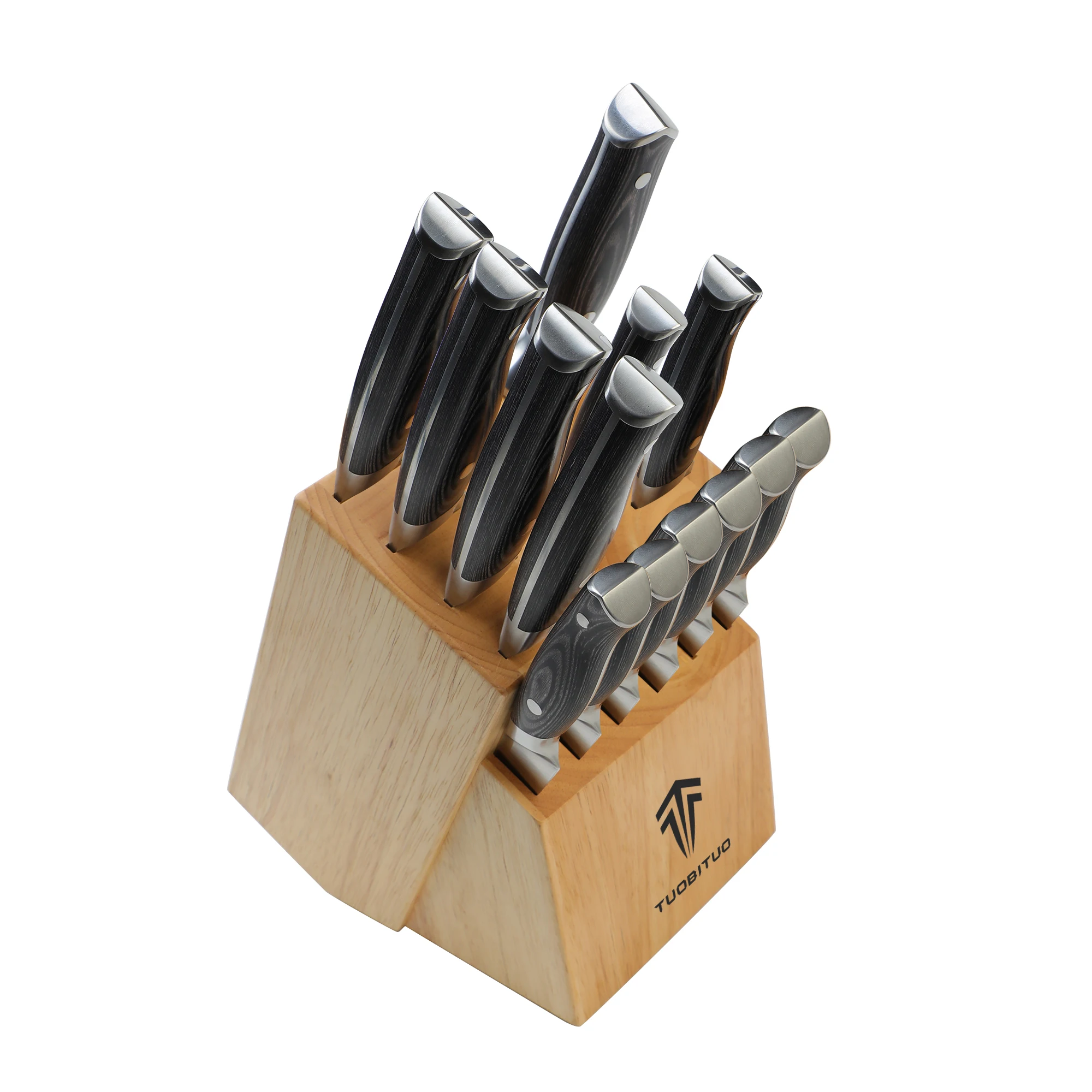 Tuobituo Factory Premium Quality Knives Cuchillo De Chef 8 PCS Chef Bread German Steel kitchen Knife Block Set