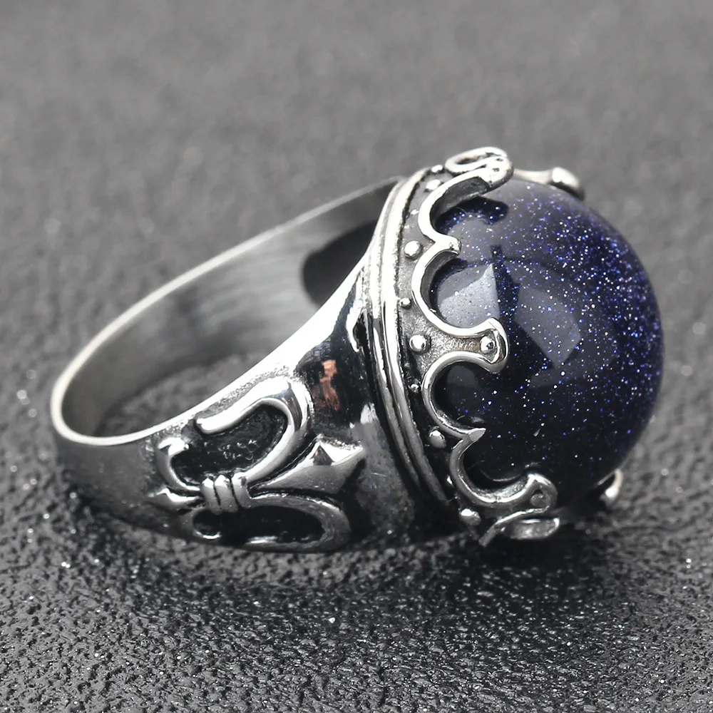 Fashion vintage turkish men rings stainless steel Jewelry blue san stone rings for men