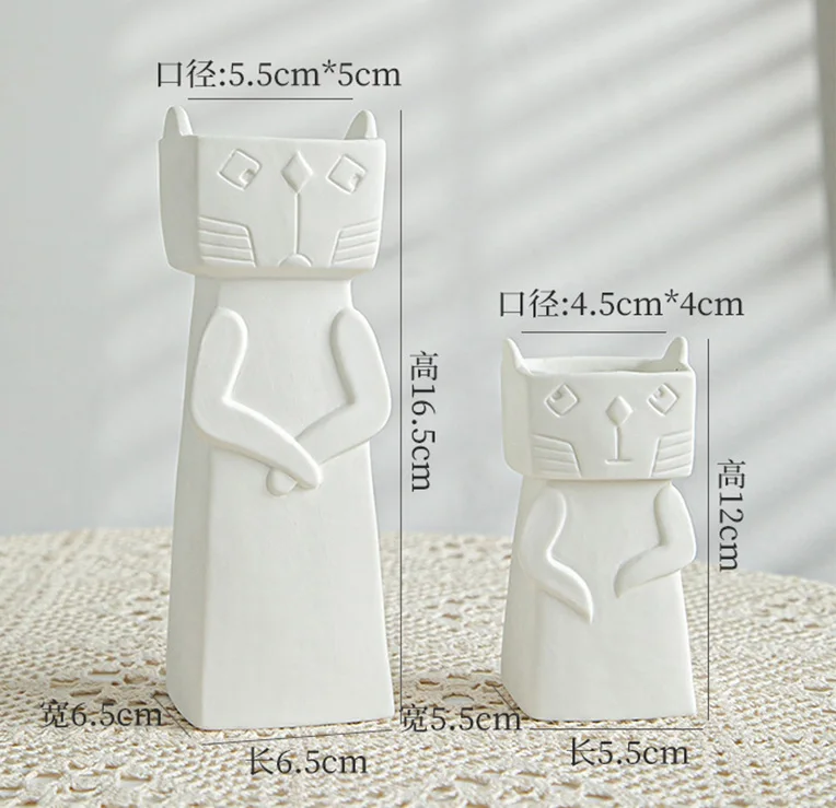 Wholesale Creative Modern Home Decor Flower Vase Tabletop Vase Mug Decoration Rustic Nordic Cat Face Ceramic Europe