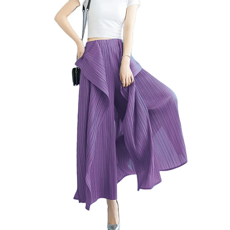 European and American 2024 New Three Mansion Pleated Pants Show Slim Fashion Strap Pants Fairy Style Fashion Irregular Pants
