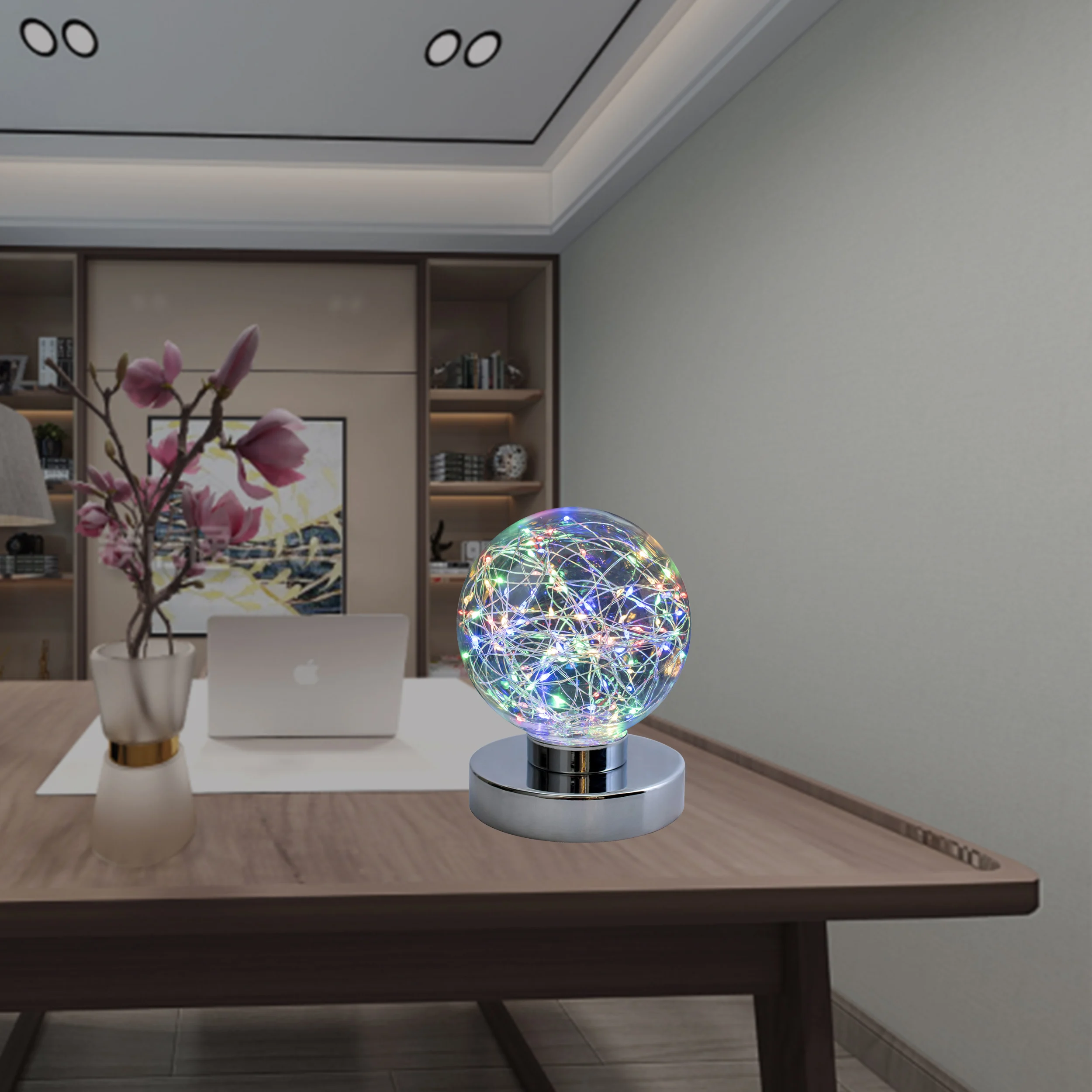 Low MOQ German Glass Ball Chrome Metal Base  RGB LED String Decoration Star Light  gift Table Lamp