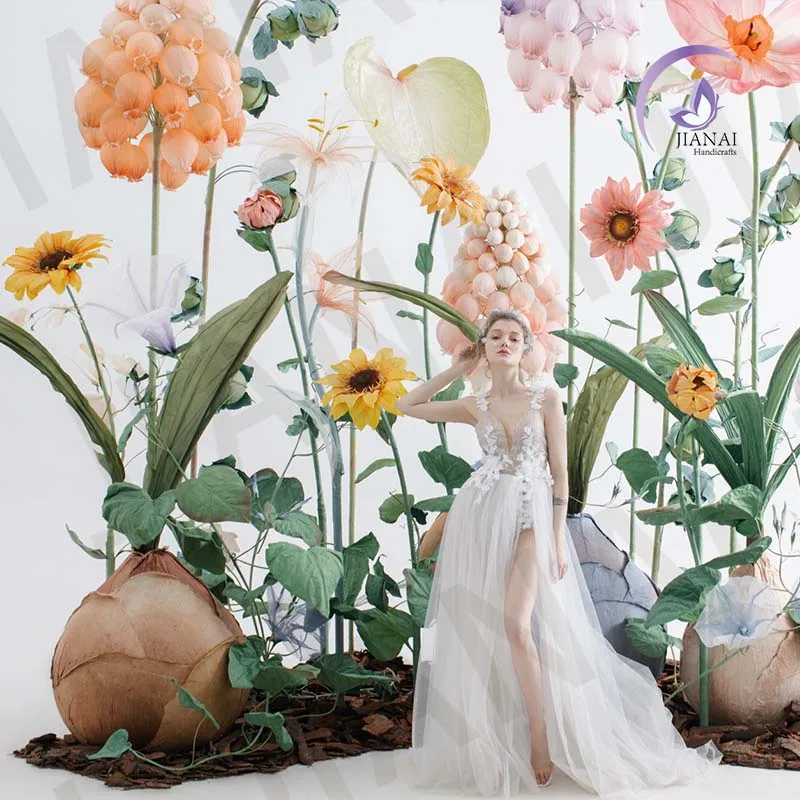 High Quality Wedding Leading Flora Giant Artificial Flower Poppy And Rose Mix Combination For Store Construction