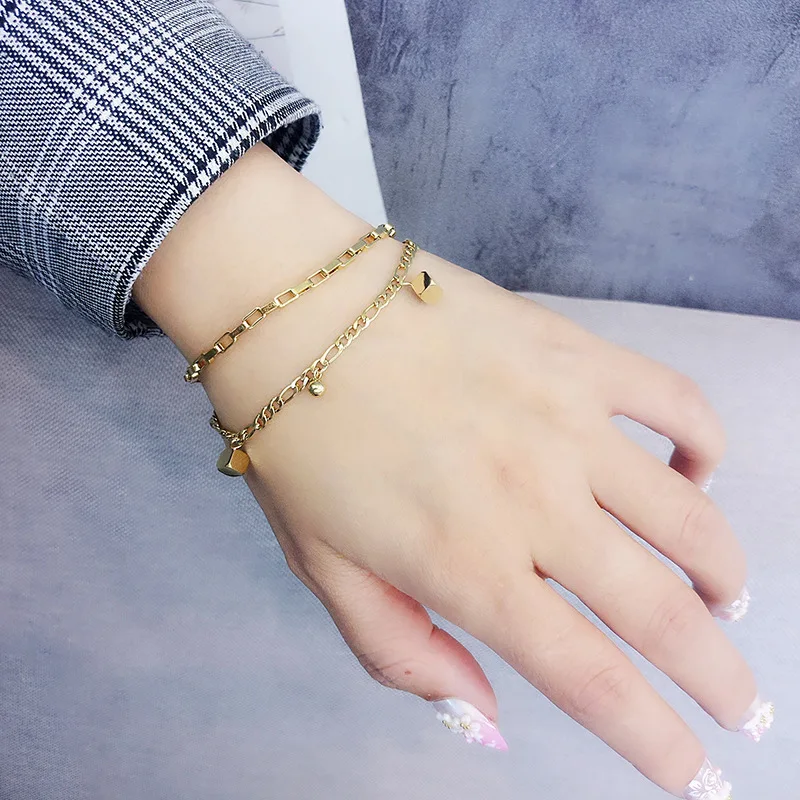 Hip Hop Style Couple Bracelet Double Layer Charm Bracelet Waterproof Stainless Steel Pendant Bracelet Jewelry Idea Party Gift