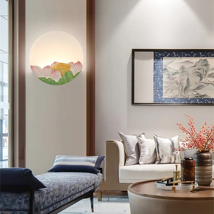 New Modern round Chinese Brass Wall Sconce Lamp Energy Saving Natural Marble Light for Living Room Corridor Bedroom