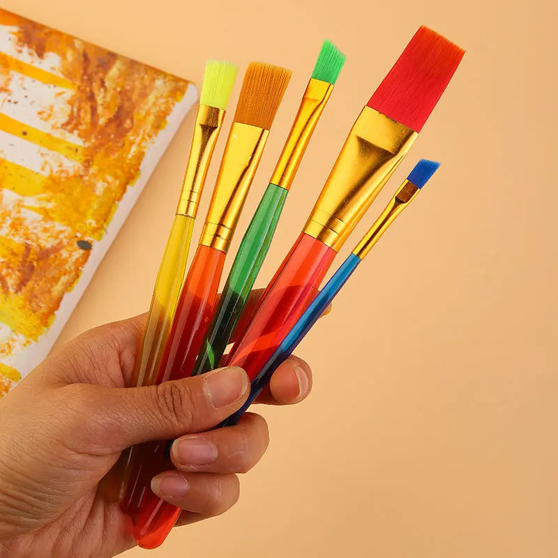 Children Painting Colorful Paint Brush Set Round and Flat Brush Artist Watercolor Oil Brush Drawing