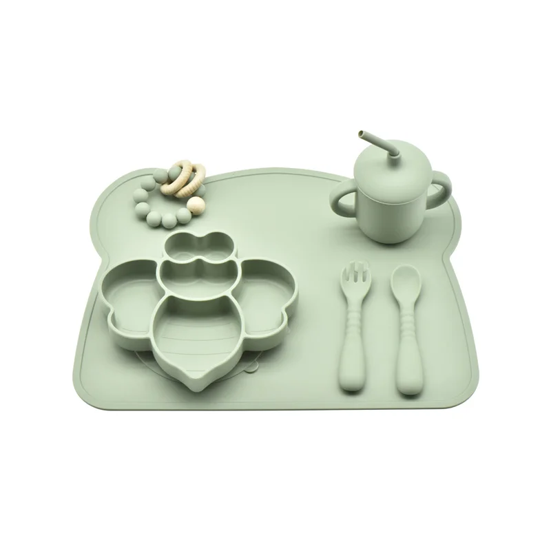 New Arrival Silicone Baby Led Weaning Set Toddler Animal Shape Plate With Suction Bpa Free Baby Birthday Gift Set
