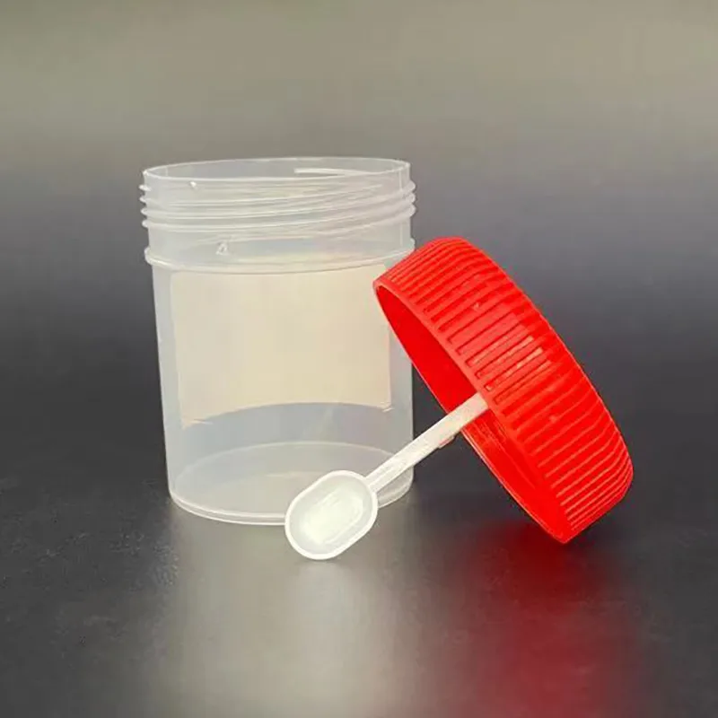 Graduated Plastic Disposable Specimen Cup Stool Container with Spoon 60ml/40ml