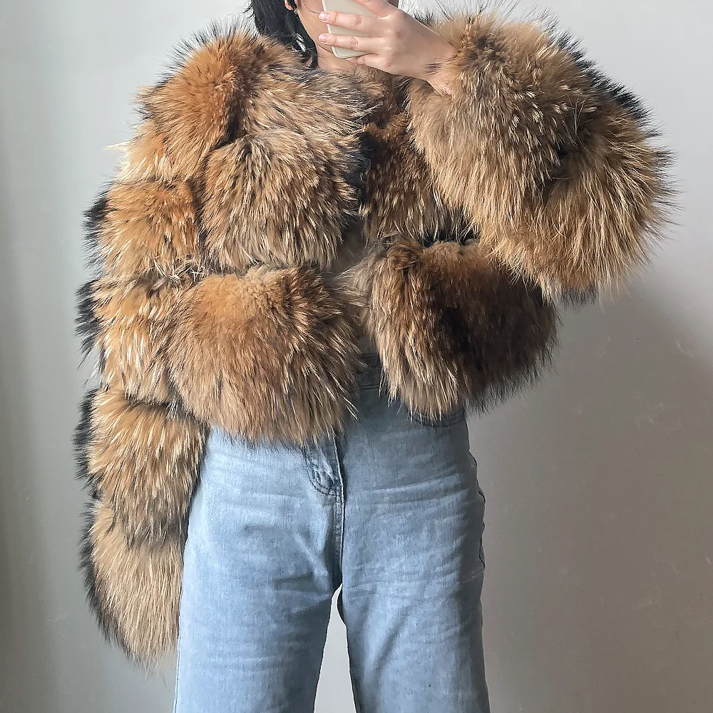 Black Friday Sale QIUCHEN QC1862 2021 HOT SALE Winter Women Luxury Fluffy Jacket Fashion Real Fox Raccoon Fur Coat
