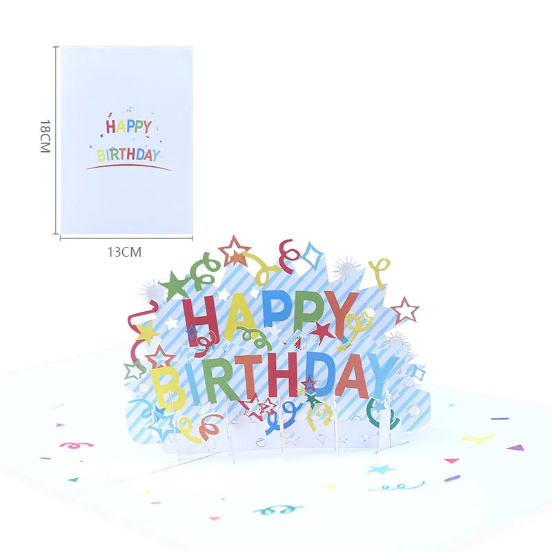 Custom with Logo Cute Blue Coloured Ribbon Happy Birthday BLessing Invitation 3d Pop Up Paper Greeting Card