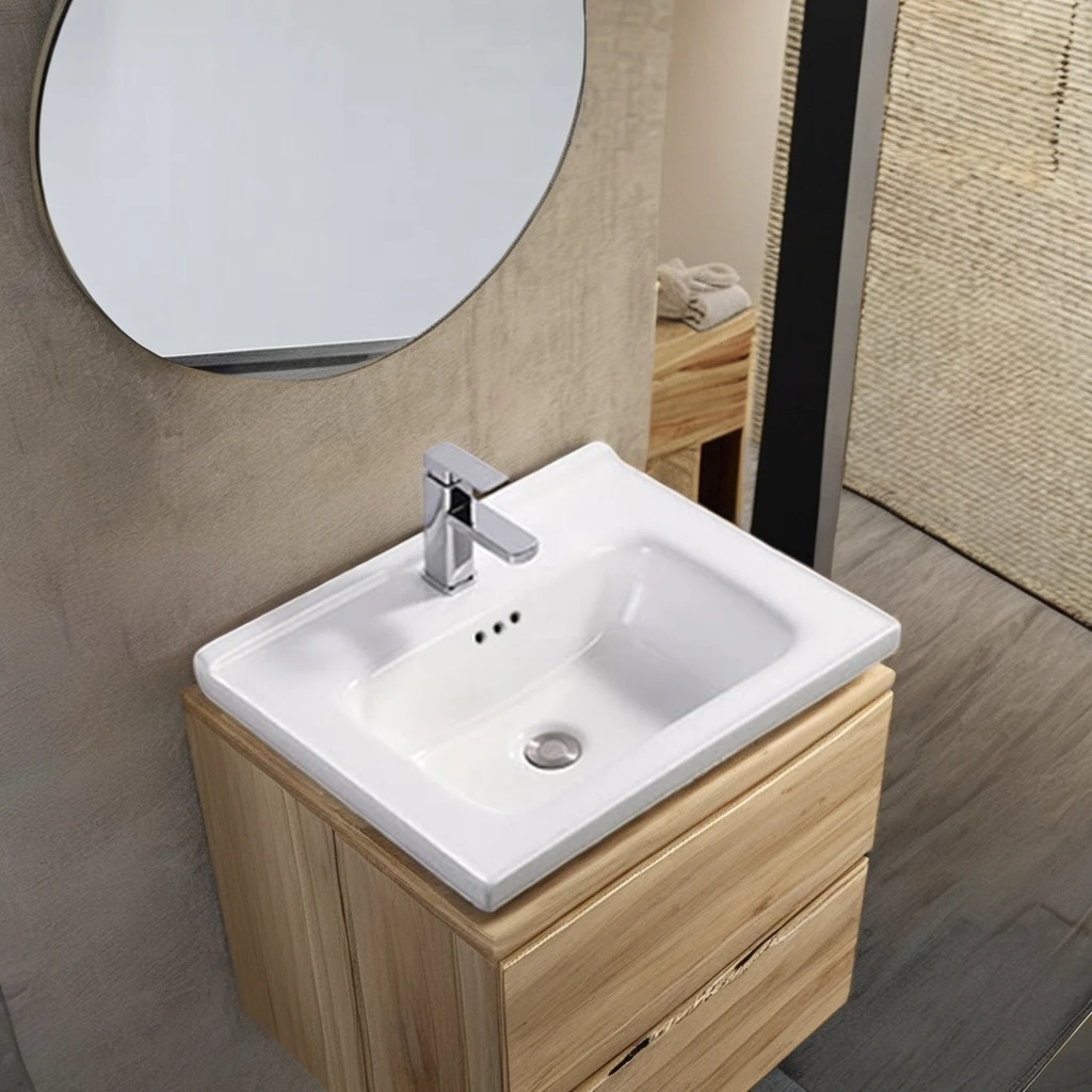 Cupc Modern 60cm Rectangular Bathroom Vanity Sink Single-Hole Faucet Mount Hotel Porcelain Basin for Wash Use