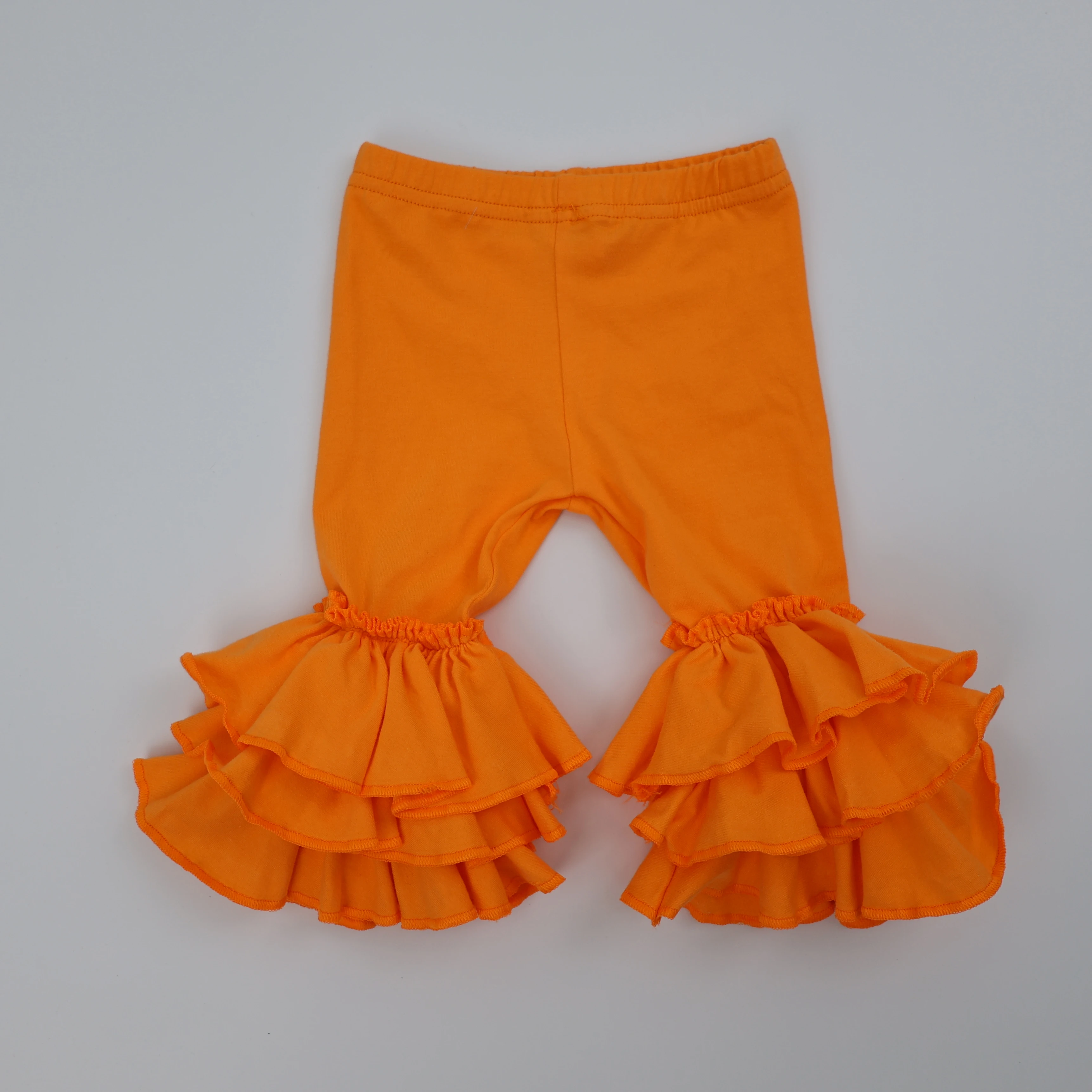 Qingli Oem Fashionable Baby Girls Boutique Solid Cotton Ruffle Pants Kids Infant Triple Ruffle Pants