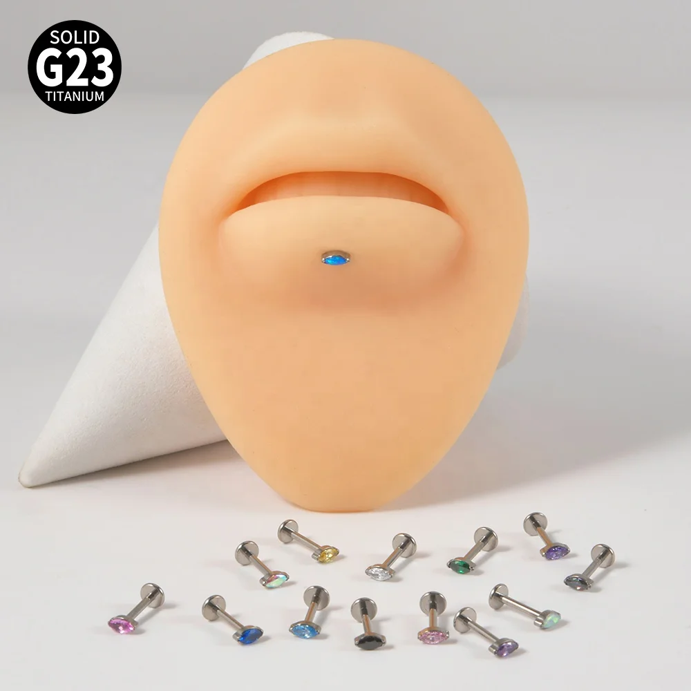 ASTM F136 Titanium Ear Tragus Cartilage Ear Studs Piercing Marquise CZ Zircon Internally Thread Labret  Body Jewelry