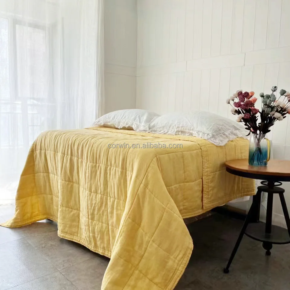 Stone-washed 100% Linen quilt King size high quality luxury Bedding Customized size and color Sustainable material