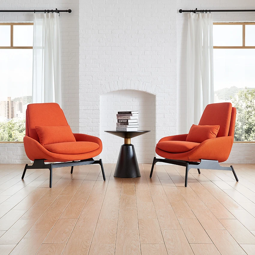 Modern Style Living Orange Colorful Upholstered Comfort Leisure Lounge Chair Furniture For Office Home