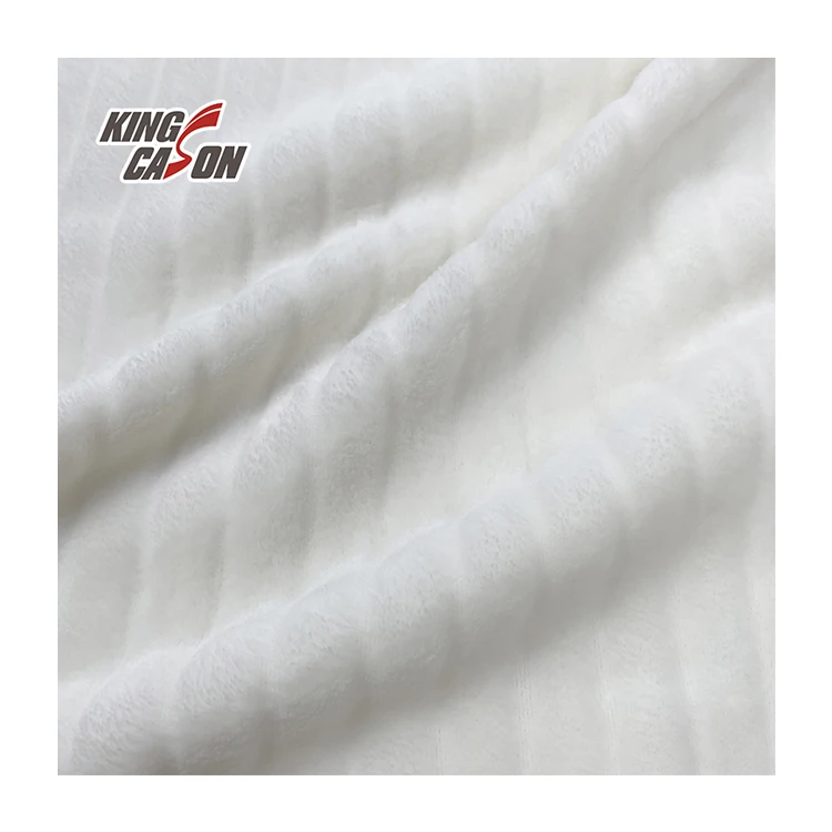 Kingcason China Factory White Solid Color Cutting Stripe Pattern  Recycled Coral Flannel Fleece Fabrics For South African Market