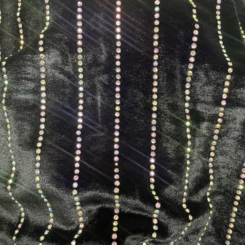 Popular Gorgeous AB Rhinestone Gemstone Hot Drilling Stripe Pattern Velvet Fabric for Custom