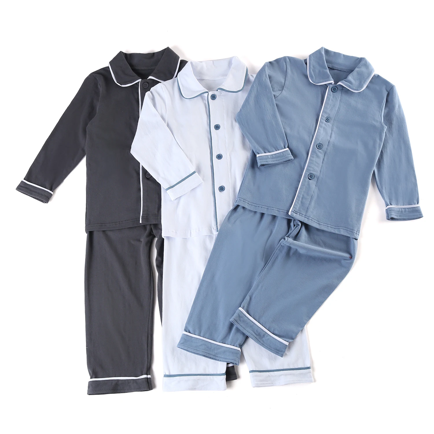 RTS no moq blank cotton baby boy pyjamas long sleeve kids boys custom embroidery pajamas sets little boy xmas pajama two piece