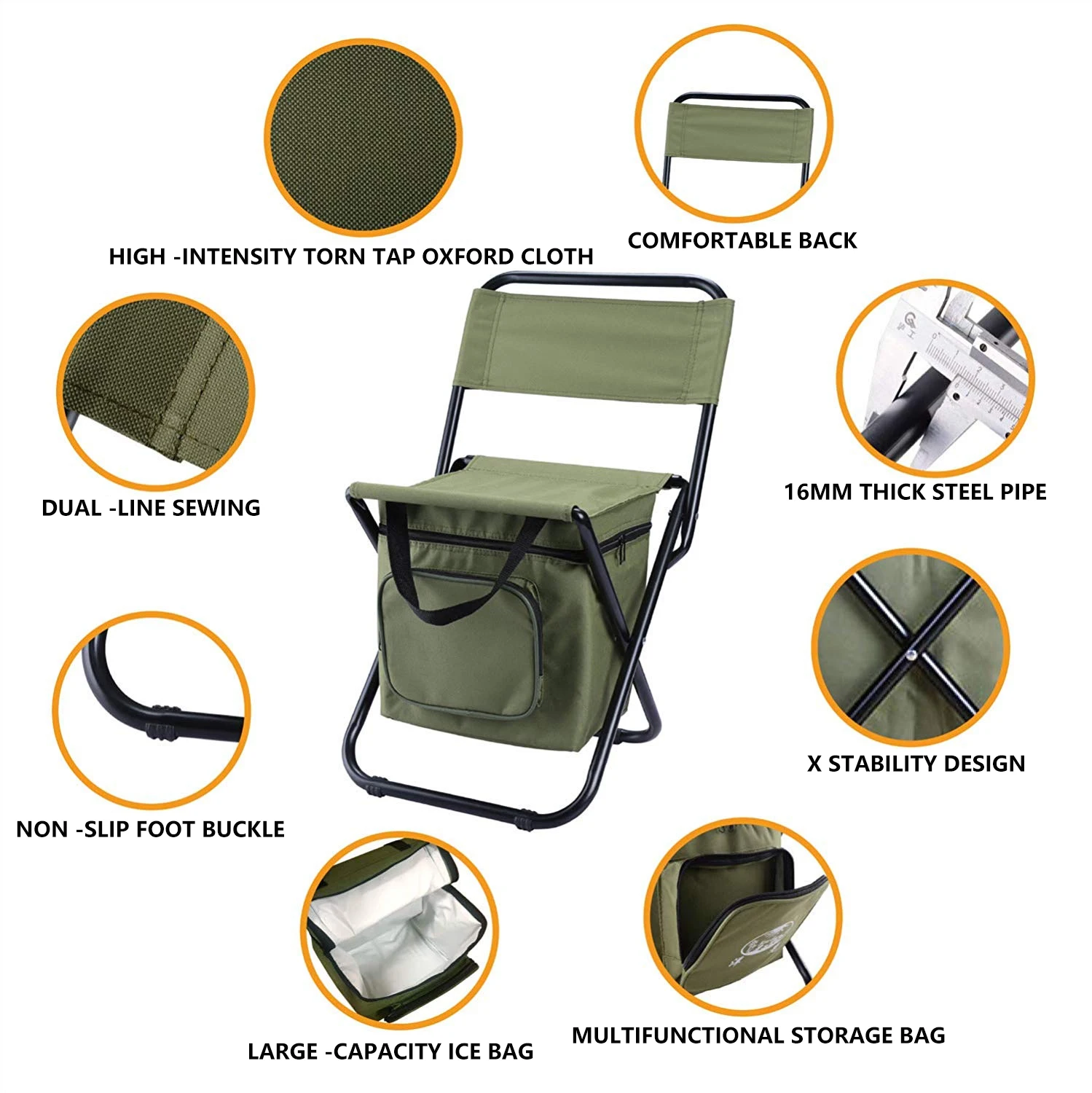 High Quality Portable Outdoor Beach Picnic Folding Ice Bag Multi Functional Camping Fishing Backpack Chair