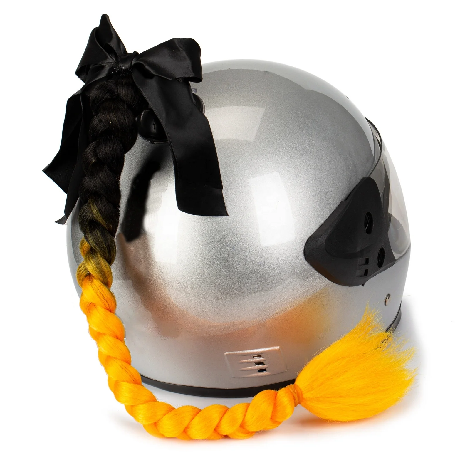 
Helmet Ponytail Pigtails Braids Hair with Bowknot Detachable Suction Cup for Motorcycle Bike Riding Cycling Skateboard Cosplay 