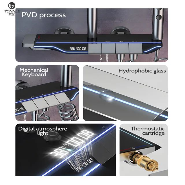 Wall Mounted Square Bathroom System LED Digital Hot Cold Thermostatic shower bathroom+shower head+bathroom shower set