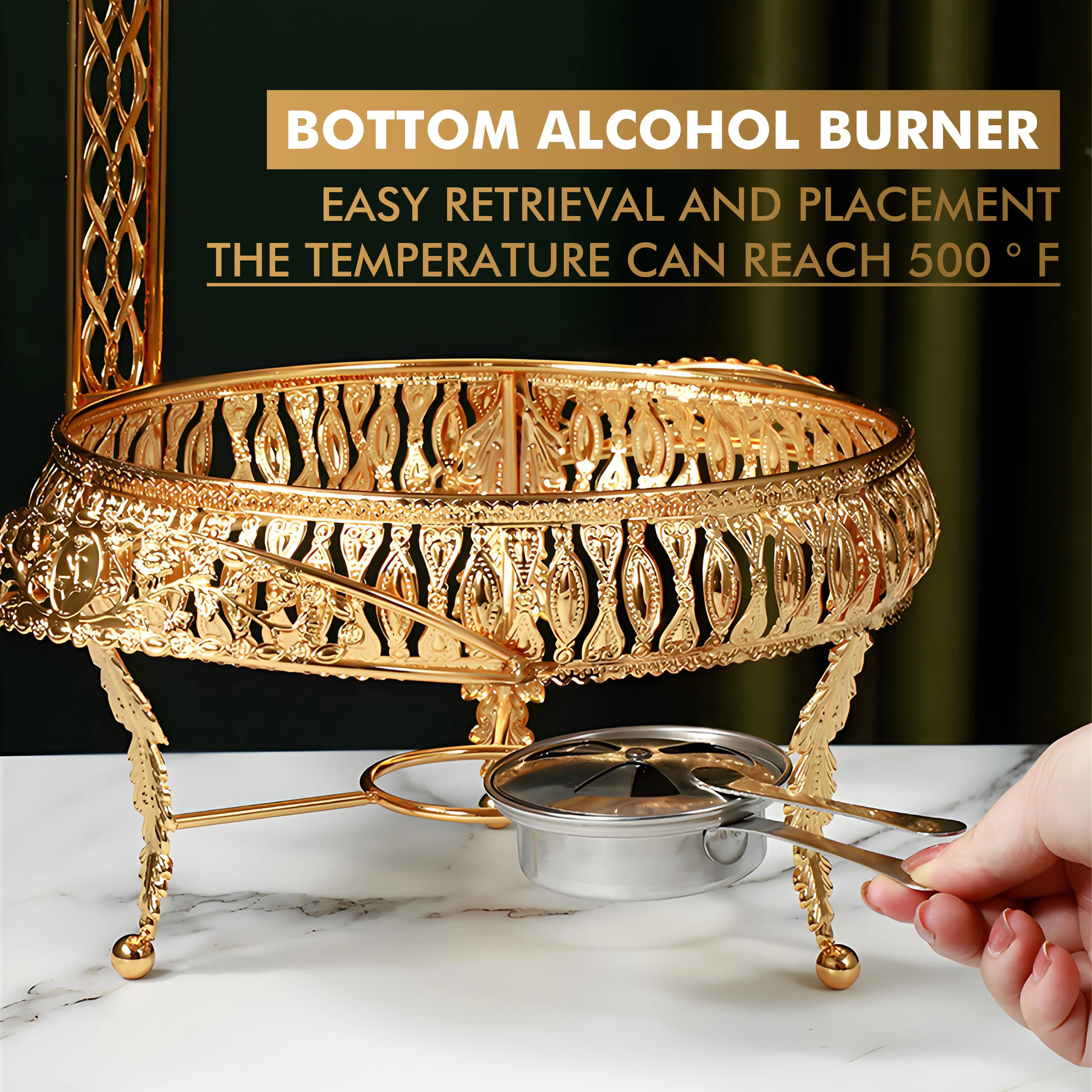 YITIAN Luxury High Quality Glass Chaffing Dishes Cheffing Dish Food Warmer Metal Egg Shape Gold Chafing Dish Buffet Set