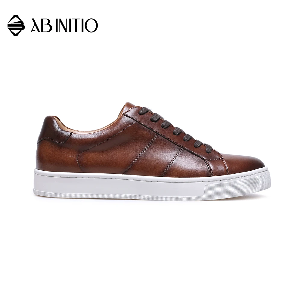 Wholesales high fashion luxury custom casual skateboard shoes brown Genuine leather men breathable flat sneakers shoes