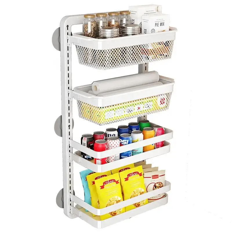 Wholesale 3 tier metal space saving wall mount adjustable hanging baskets spices rack shelf organizer kitchen for refrigerator