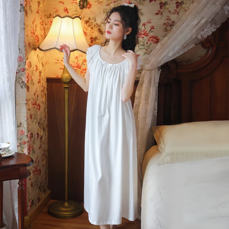 Short sleeved nightdress female summer cotton sweet and lovely princess style pajamas lace loose can worn outside home clothe