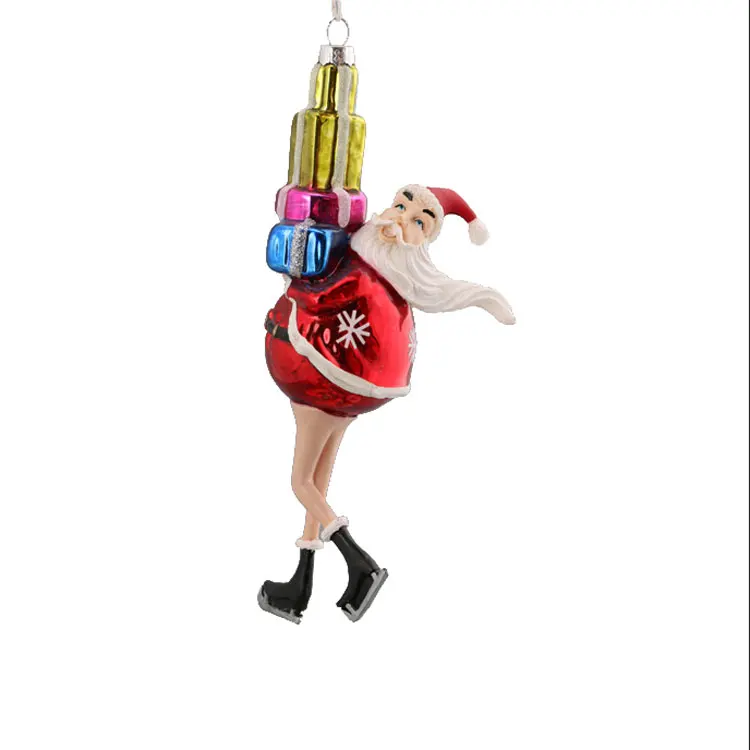 Hand Made  Christmas Ornament Glass Santa Figurine