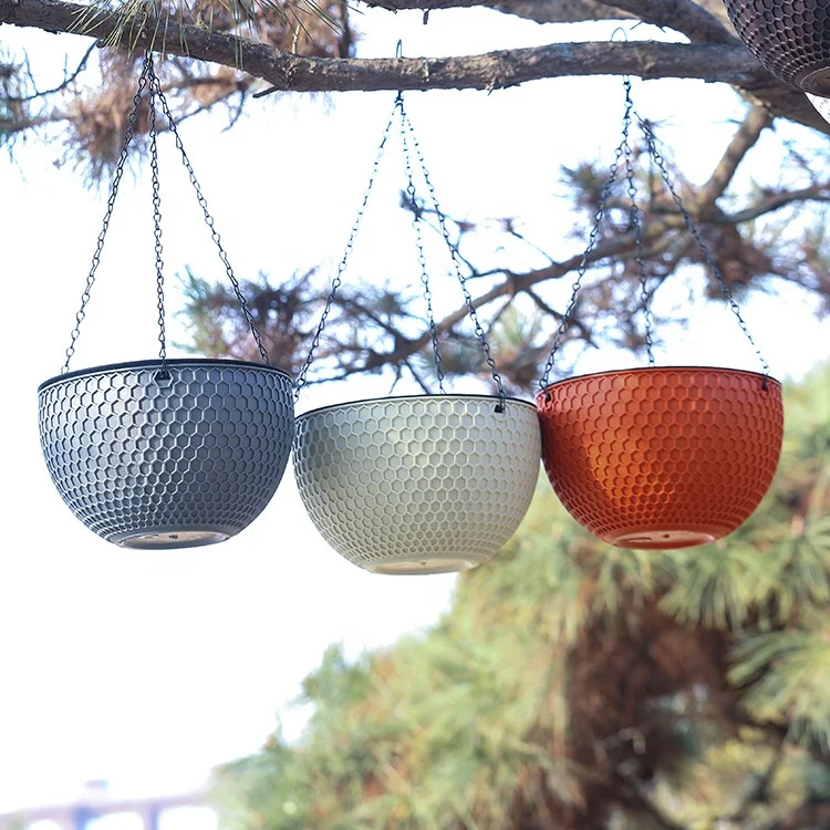 Honeycomb Rattan Woven European Planter Pot Outdoor Basket Resin Hanging Plastic Large Flower Pot