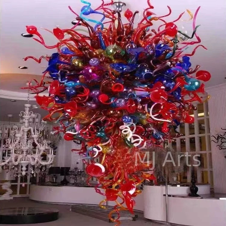 Handmade Mouth Blown Art Chandelier Hotel Restaurant Pendant  elegant Chihuly Style Murano Stained white Murano Glass Chandelier