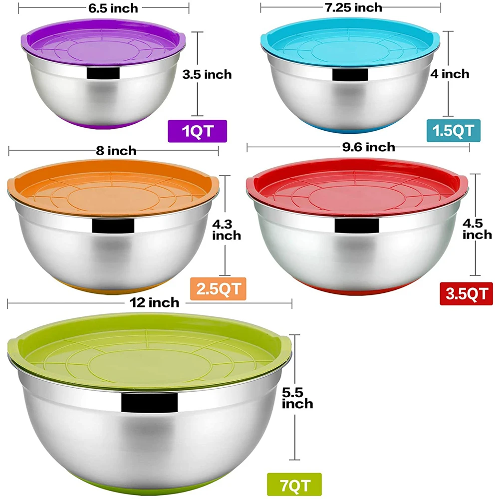 
vintage nesting 5pcs mixing bowl set stainless steel salad mix mixing bowl set with airtight lids set of 5 