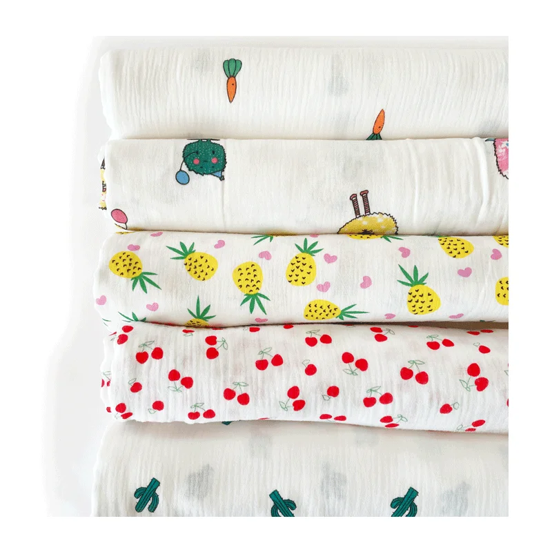 Newest Design High Quality 100% Cotton Plain Weave Double Layer Use Printed Gauze Fabric For Baby Dressing