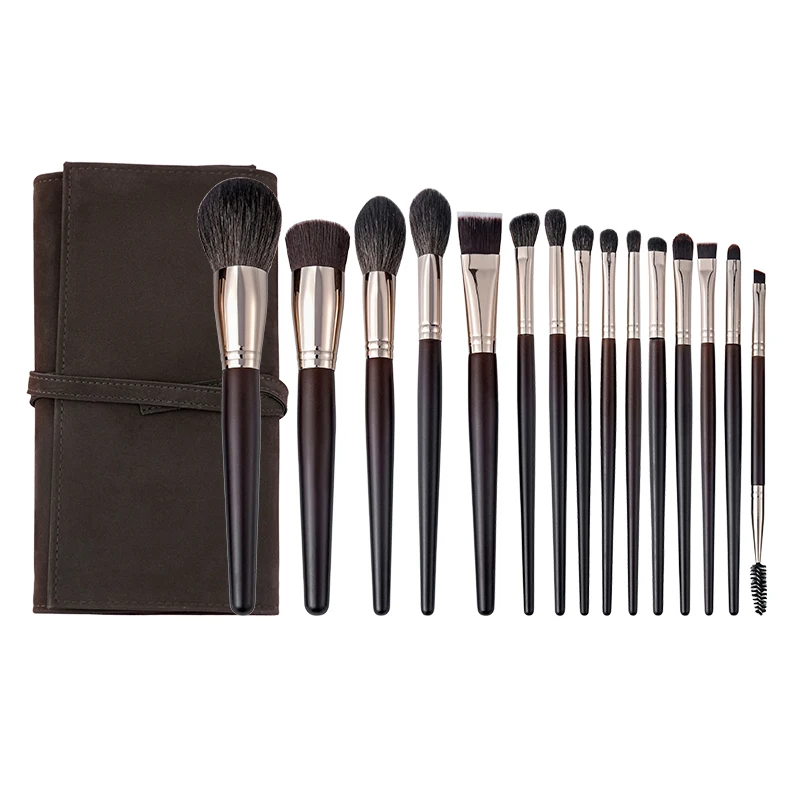 Private Label 15 Pcs Wholesale Big Kabuki Dense Complete Fluffy Eye Professional Foundation Makeup Brush Set With Bag