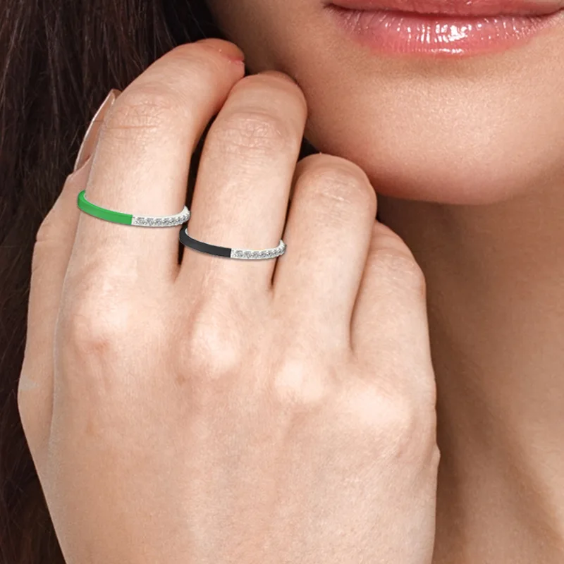 Fashionable and minimalist S925 sterling silver 18k gold and silver plated enamel zircon ring