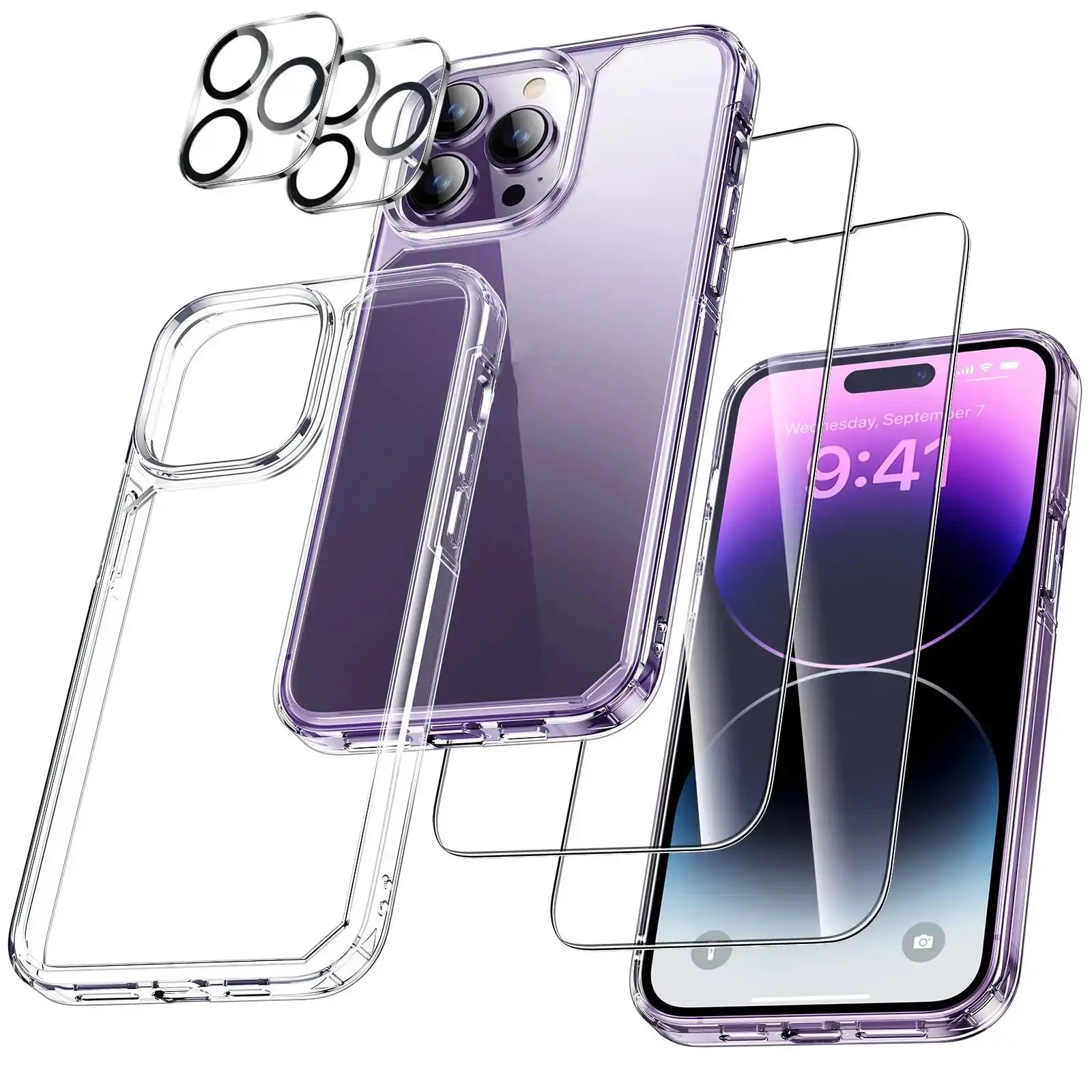 5 in 1 Transparent TPU Clear Shockproof phone Case For iphone 15 14 13 12 11 pro max Mobile Phone Clear Back Cover