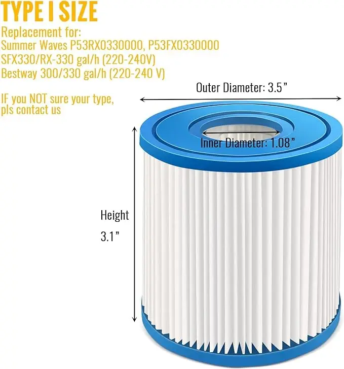 Type I Pool filter adapted to BESTWAY 300 swimming pool filter cartridge adapted to  SFX330 pool filter replacement