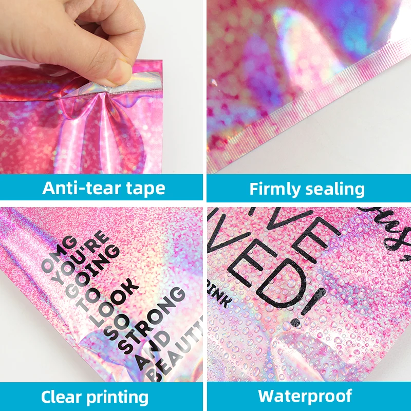 Custom Poly Mailing Bag Shipping Bags Rainbow Glitter Envelopes metallic aluminum foil holographic poly mailers