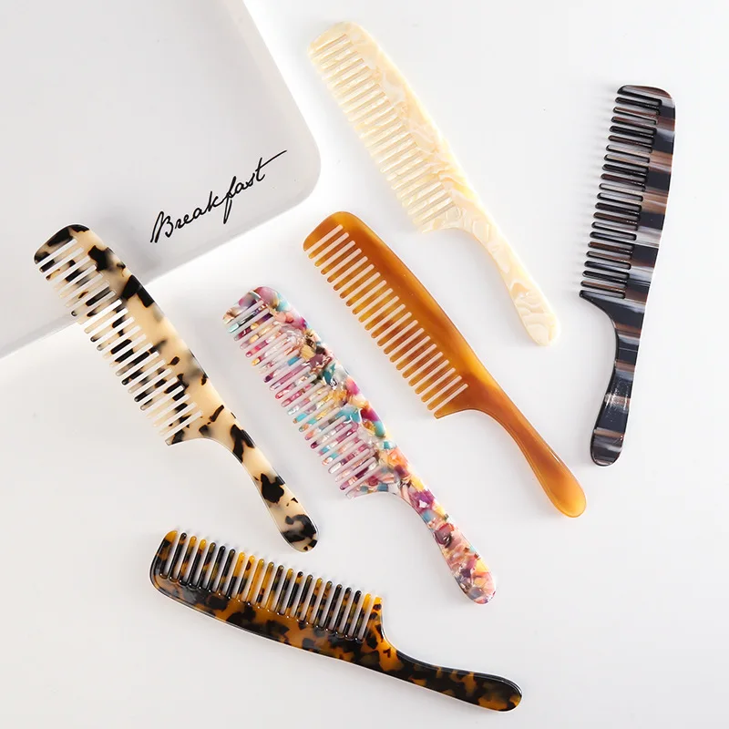 DOWELL Hot Sale Fashion Leopard Anti-static Acetate Wide Tooth Marbling Hair Combs