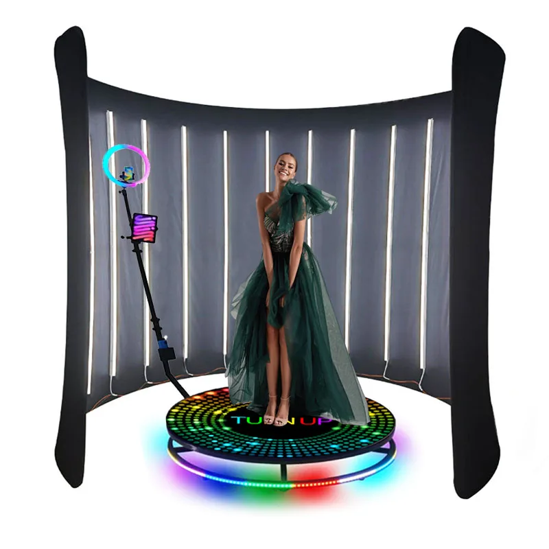 Kmanda 8ft Wholesale 360 Photo Booth Led Enclosure Curved 360 Video Camera Booth Backdrop Wall Portable Pillowcase Photo Booth