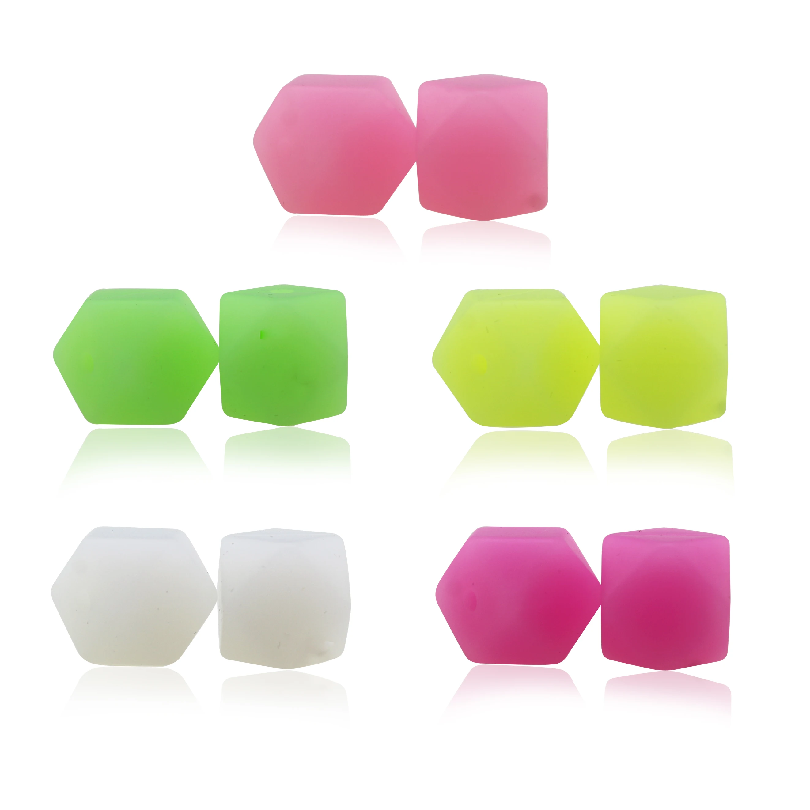 Wholesale Loose Bulk Baby Chew Hexagon Food Grade Soft Silicone Beads Glow In The Dark For Jewelry Making