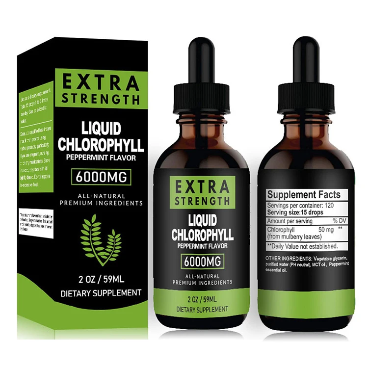 Wholesale Private Label Supplement Bulk 6000mg Organic Vegan Splina Water Mint Flavor Chlorophyll Liquid Drop (1600450959198)