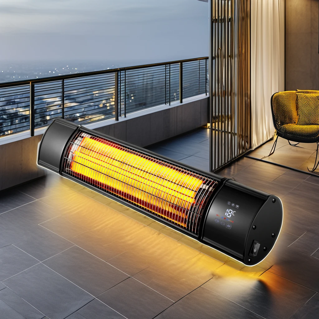 Outdoor Electric Patio Heater 1200W-2400W Portable Fan Infrared Heater with Remote Control PTC & Quartz Heating Element Home Use