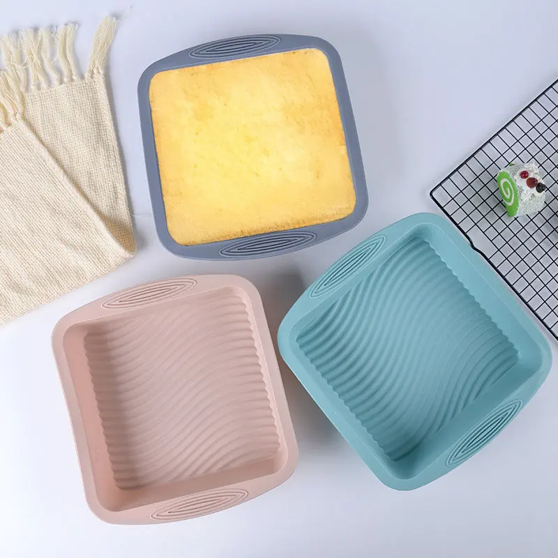 Cake Pan Basket DIY Silicone Wavy Design Rectangle Loaf Tray Non-Stick Heat-Resistant Reusable Silicone Cake Molds
