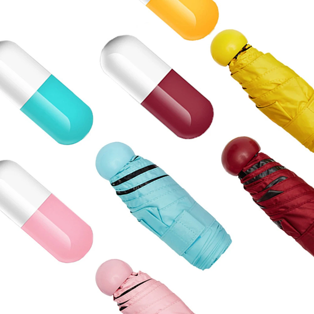 OVIDA Factory new design pill umbrella 50% mini solar rain pocket folding umbrella business gift hard box UV protection umbrella