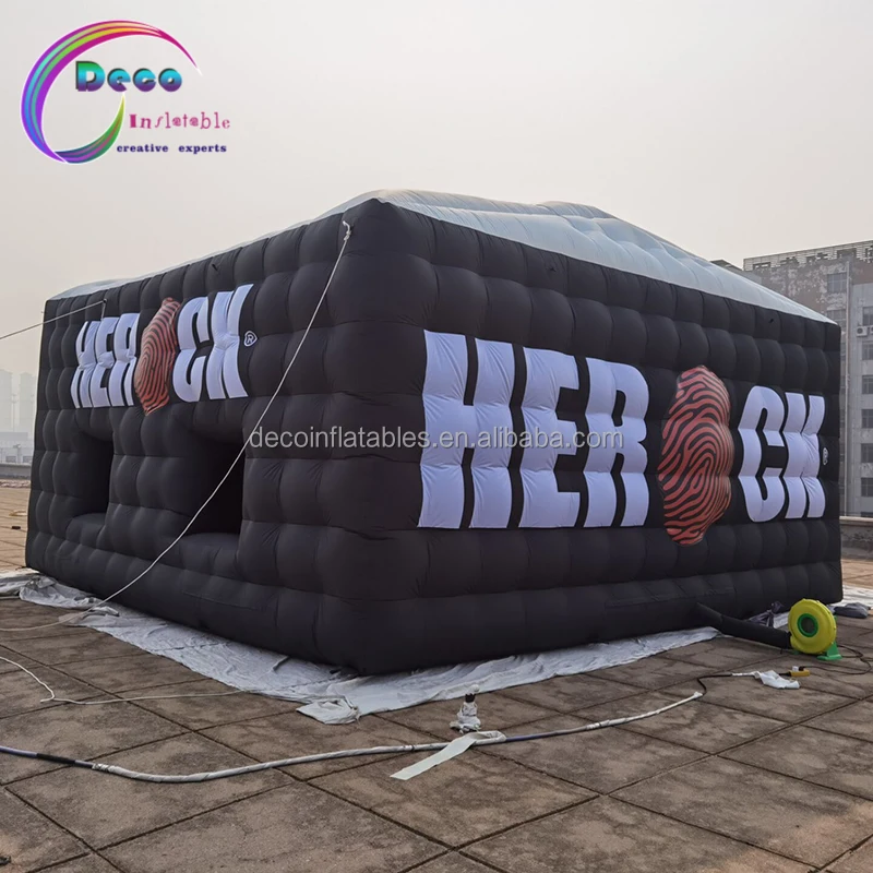 Черный цвет High End дизайн внутри светодиодная надувная палатка кубической формы для праздника