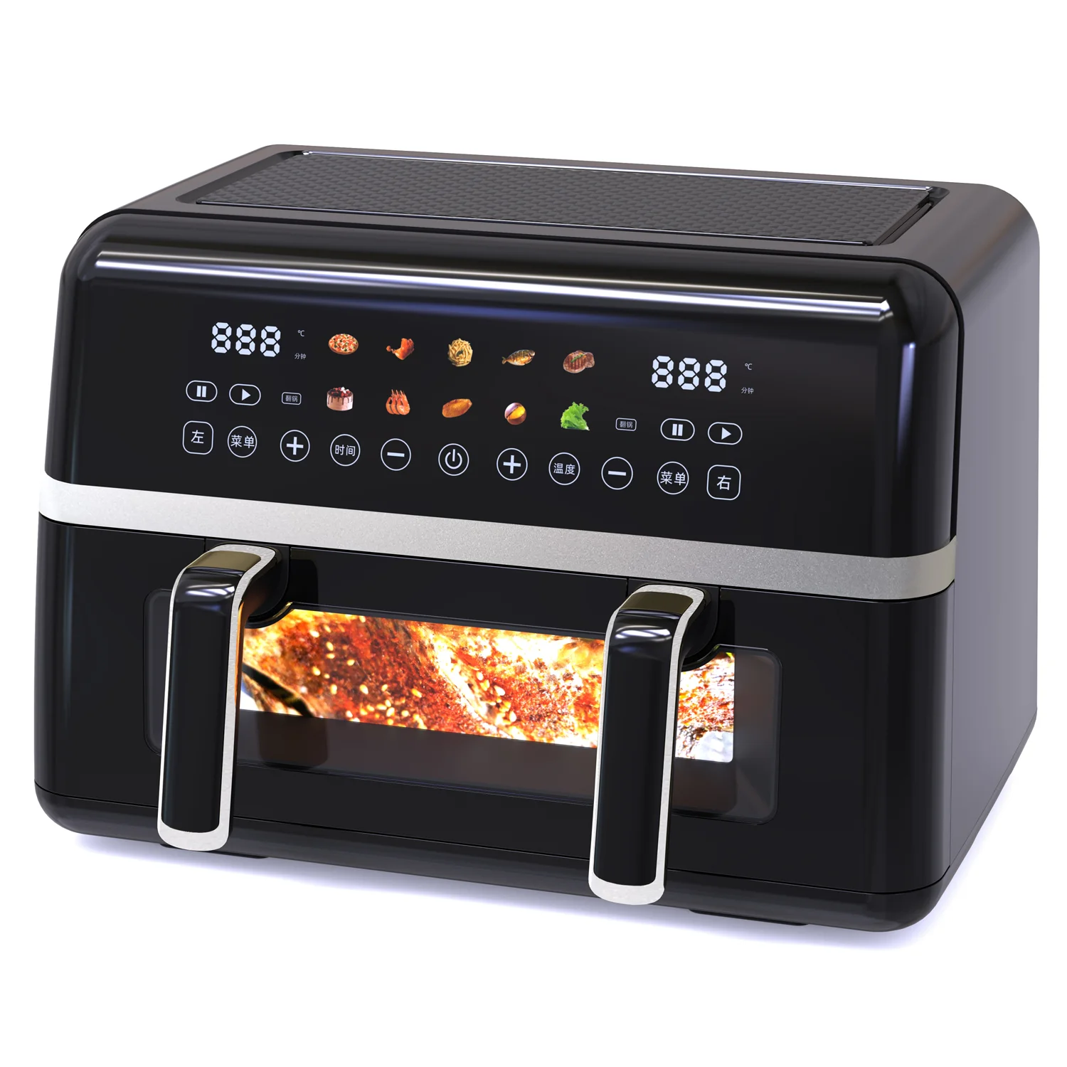 BSCI CB CE LVD EMC ETL GS 9L 2 Independent Temperature Zone 2800W Visual Cooking Window Digital LCD Touch Screen Smart Air Fryer